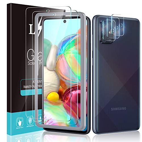 LϟK 5 Pack Protector de Pantalla Compatible con Samsung Galaxy A71 4G con 2 Pack Cristal Templado y 3 Pack Protector de Lente de Cámara - Sin Burbujas Doble Protección Kit Fácil instalación