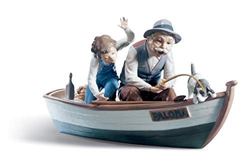 LLADRÓ Figura Pescadores En Bote. Figura Pescador de Porcelana.