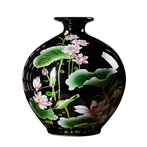 LLSPHYDY Jingdezhen Sharply Glaze - Jarrón de cerámica negro con patrón de loto para decoración moderna de la sala de estar en el hogar LLSPHYDY Jingdezhen Sharply Glaze - Jarrón de cerámica negro con patrón de loto para decoración moderna de la sala de estar en el hogar