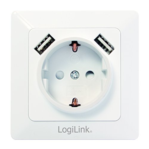 LogiLink PA0162 - Toma de Corriente (2 x USB + CEE 7/3, CE, Blanco, 250 V, 0,21 A, 50 Hz)