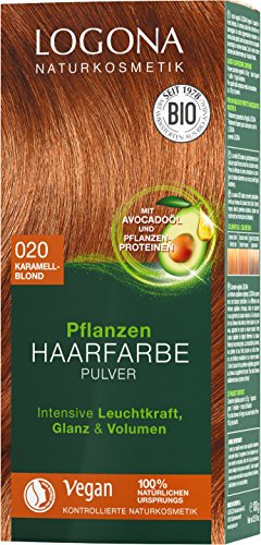 LOGONA Naturkosmetik Tinte vegetal para el cabello en polvo 020, rubio caramelo, con aceite de aguacate, vegano y natural, color rubio natural con henna, coloración (2 x 100 g) LOGONA Naturkosmetik Tinte vegetal para el cabello en polvo 020, rubio caramelo, con aceite de aguacate, vegano y natural, color rubio natural con henna, coloración (2 x 100 g)
