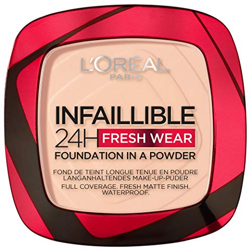 L'Oréal Paris Polvos Compactos Mate Infalible 24H, Larga Duración, Cobertura Media-Alta, Resistente al Agua, Tono: 180 Rose Sand, 50 g