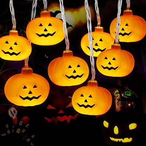 Luces Calabaza, Cadena de Luces Halloween Calabaza, Luces de Cadena de Calabaza 3m 20LED, Luces LED Calabaza para la Fiesta de Halloween, Navidad, Decoración de Interiores y Exteriores, con Batería