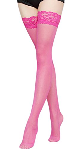 Lumanuby 1 par de medias sin soporte con cintura elástica de encaje por encima de la rodilla, para vestidos o faldas, color rosa rojo