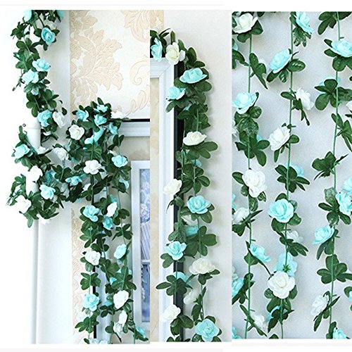 LumenTY - 2 guirnaldas con flores artificiales para decorar en casa, bodas, jardines, cumpleaños, festival, color morado claro y oscuro., azul, Blue and White