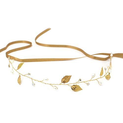 Lurrose Estereoscópica moda simple hecho a mano novia perla pelo banda tocado tocado (dorado)