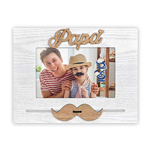 marco sobremesa de madera con papa y bigote en marquetería para foto en 10x15 horizontal. marco sobremesa de madera con papa y bigote en marquetería para foto en 10x15 horizontal.