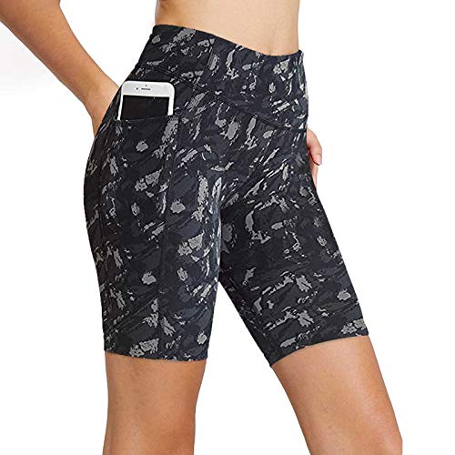 Marijee - Pantalones cortos de yoga para mujer, pantalones cortos de yoga de cintura alta gris L
