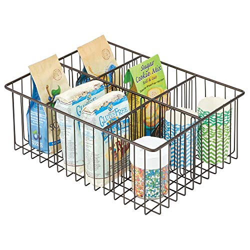 mDesign Caja multiusos de metal – Práctica cesta de almacenaje con 6 compartimentos para cocina, despensa y demás – Caja organizadora compacta y universal – color bronce
