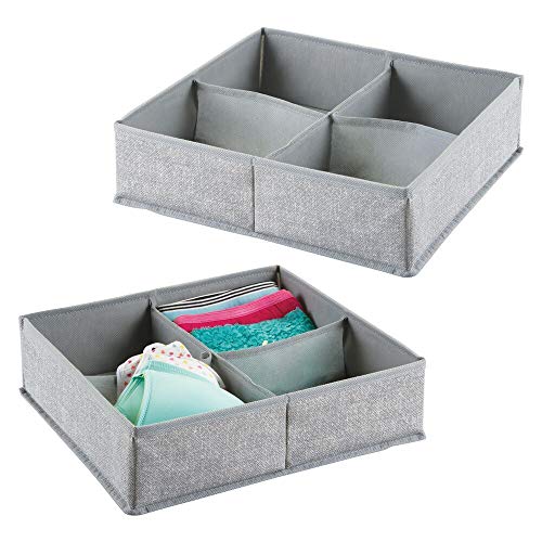 mDesign Juego de 2 cajas organizadoras de tela con 4 compartimentos – Los organizadores para cajones y armarios ideales – Versátiles cestas de tela – Color: gris