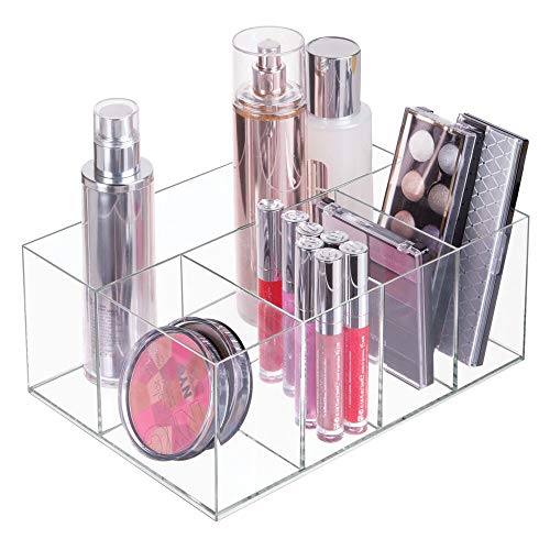 mDesign Organizador de maquillaje – Caja transparente con 5 compartimentos - Ideal para guardar maquillaje, cosméticos y productos de belleza – Plástico transparente