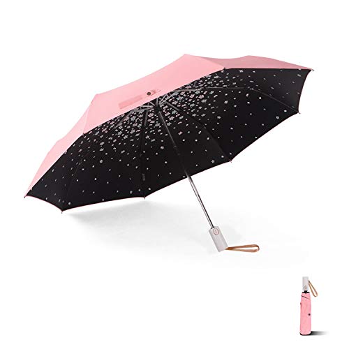 Meiyijia Paraguas Plegable, Doble-Uso Paraguas del Sol/Lluvia,Tela Impermeable y Muy Resistente Conveniente para Viajes (Mujer Paraguas - Automatico - desdoblar 103cm)