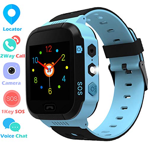 MeritSoar Tech Niños Smartwatch Phone - LBS Smart Watch Teléfono con Llamada SOS Voice Chat Cámara Linterna Alarma para Niños Niñas 4-12 años Compatible con Android e iOS (Azul)