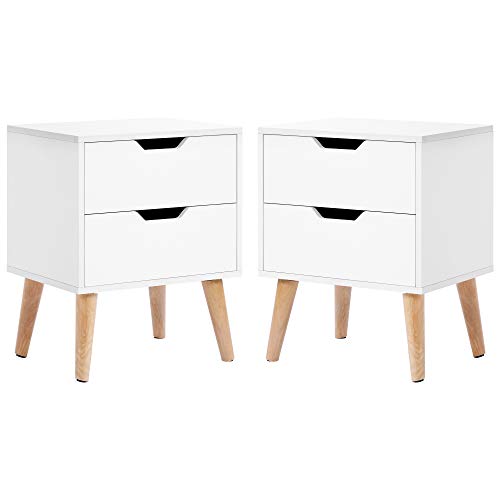 ModernLuxe r Set mesita de noche con 2 cajones, asas, estilo nórdico, mesita de noche auxiliar para dormitorio o salón, 45 x 35 x 56,5 cm (juego de 2 unidades), color blanco ModernLuxe r Set mesita de noche con 2 cajones, asas, estilo nórdico, mesita de noche auxiliar para dormitorio o salón, 45 x 35 x 56,5 cm (juego de 2 unidades), color blanco