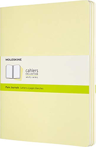 Moleskine Cahier Journal (juego de 3 cuadernos con páginas en blanco, cubierta de cartón y bordado de algodón, bolsillo de 9 x 14 cm, 64 páginas), amarillo suave
