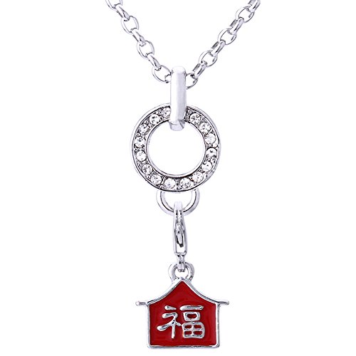 Morella Princesa - Collar y colgante de acero inoxidable con diseño de símbolo de la suerte chino (cadena de 70 cm, con bolsita de terciopelo)