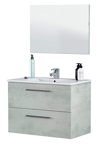Mueble baño con Espejo Plutón 2 cajones Estilo Industrial diseño Cemento 80x45x57 Sin Lavamanos Mueble baño con Espejo Plutón 2 cajones Estilo Industrial diseño Cemento 80x45x57 Sin Lavamanos