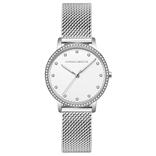 Mujer Relojes, L'ananas Moda Lux de Entrada Anillo de Diamantes de imitación Escalas de Tiempo de Cristal Cinturón de Malla Relojes de Pulsera Women Watches Wristwatches (Plata Puro)