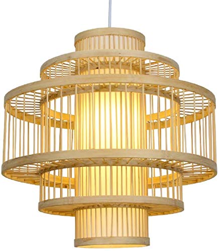 MUZIDP Luz múltiple Colgante de Tambor de la luz de la caída de bambú con 39"Lámpara de Techo de Colgante de la Barra de cordón Ajustable de 39" para la lámpara Colgante del Corredor de la Cocina