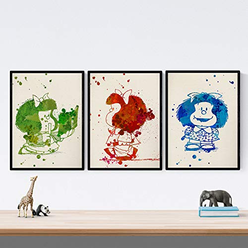 Nacnic Set de 3 láminas para enmarcar Mafalda Estilo Acuarela. Posters con imágenes de mafaldas en Tres Colores, tamaño 30x40 cm Nacnic Set de 3 láminas para enmarcar Mafalda Estilo Acuarela. Posters con imágenes de mafaldas en Tres Colores, tamaño 30x40 cm