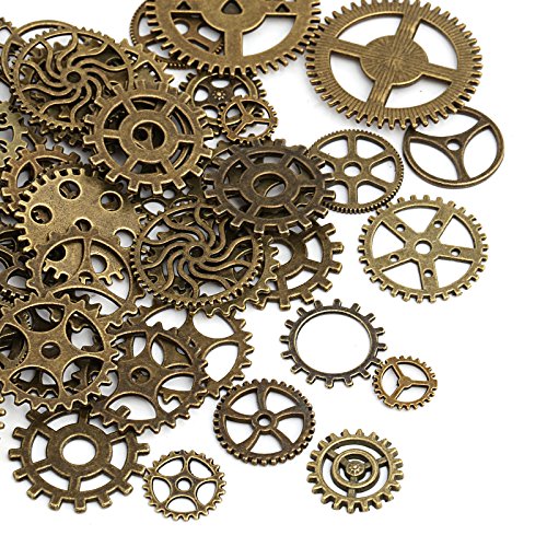 Naler 80 piezas de engranajes antiguos ruedas esqueleto Steampunk colgante encantos reloj engranajes ruedas para bricolaje manualidades, joyería, cosplay accesorios de disfraces bronce