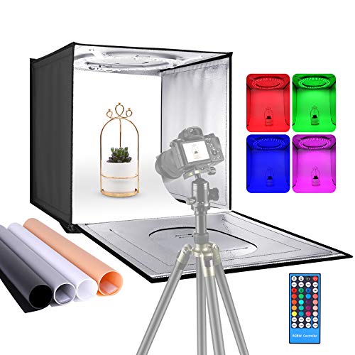 Neewer Photo Studio Caja de Luz RGBW con Control Remoto por Infrarrojos Tablero de Mesa Plegable de 16 Pulgadas/40 cm Carpa de Tiro con 48 LED RGBW/2-20 W Ajustable/6000 K-6500 K/4 Colores de Fondo