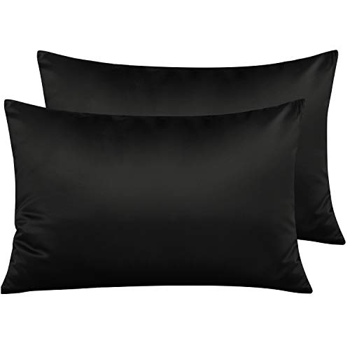 NTBAY - Fundas de almohada de raso con cremallera, de suave microfibra para el pelo y el cuero, 50 x 80 cm, color negro