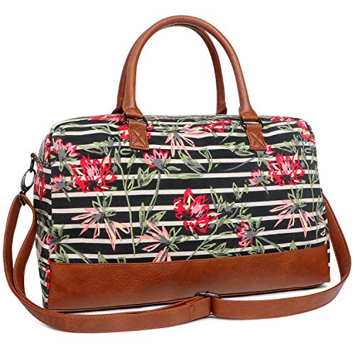 Oflamn Bolsa de Viaje Lona para Mujeres y Hombres - Bolsa Fin de Semana Bolsa Deporte Grande - Large Weekender Overnight Travel Carry On Bag (5.0 Floral Stripe)