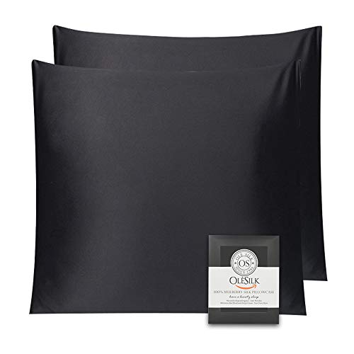 OLESILK Funda de cojín 100% seda con cremallera, cuidado del cabello y la piel, 2 unidades, 65 x 65 cm, color negro OLESILK Funda de cojín 100% seda con cremallera, cuidado del cabello y la piel, 2 unidades, 65 x 65 cm, color negro