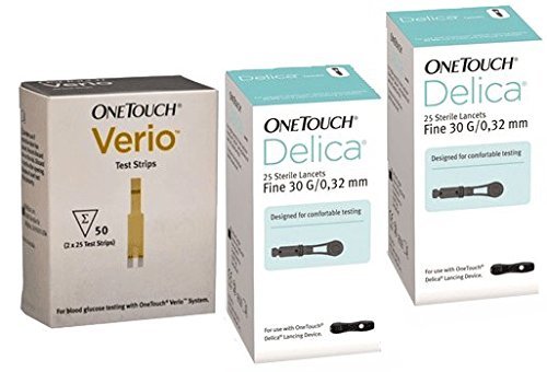 One Touch Verio 50 Tiras e uno Toque Delica 50 Manos Para Control Glicemia