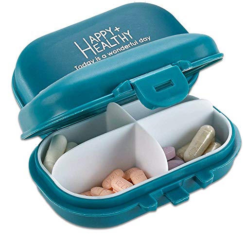 Organizador diario de píldoras - (Paquete de 2) Organizador pequeño de píldoras AM PM - Organizador de píldoras de 4 compartimentos, para 2 veces al día