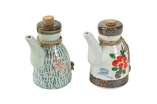 Oriental Tradition - Juego de 2 aceiteras de Porcelana con tapón de Corcho (220 ml)