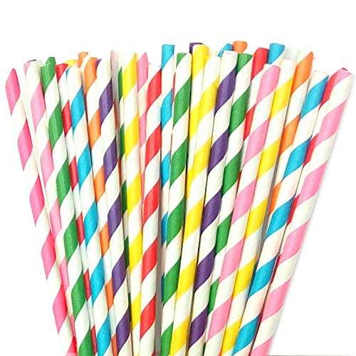 Pajita Papel Biodegradables a Rayas 250 piezas para Decoraciones Preciosas de Bebidas, Fiestas, Navidad, Cumpleaños, Bodas con Todo el Color del Arco Iris por Amison