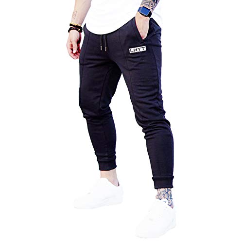 Pantalones de Deporte para Hombre Ajustados Color Sólido Cintura Elástica Ajustable Diseño Único Moderno Pantalon de Hombre Pitillo Deportivo con Bolsillos (Negro, M)