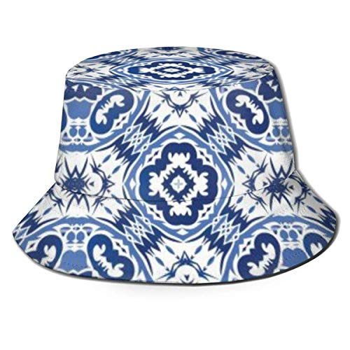 Paradesour Sombrero único del cubo para las mujeres y los hombres pescador sombrero de golf gorra plegable sol/lluvia escudo impresión antiguo portugués azulejo cerámica negro