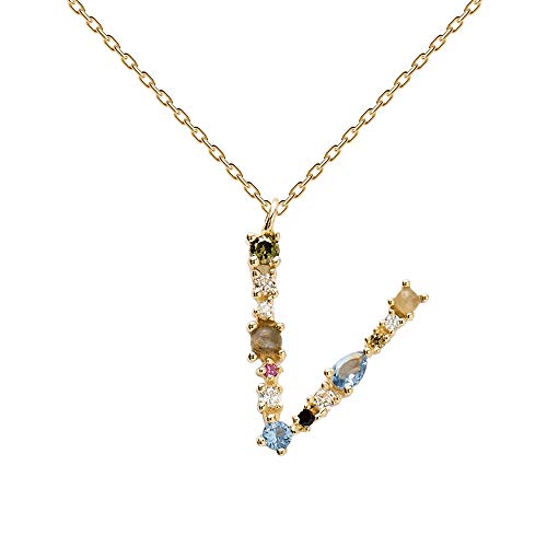 PDPAOLA - Collar Letra V - Plata de Ley 925 Bañada en Oro de 18k - Joyas para Mujer
