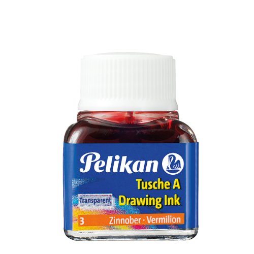 Pelikan 201525 - Tinta China 523-03, 10 ml en vidrio, utilizable en papel, tarjetas de dibujo y películas opacas, rojo bermellón