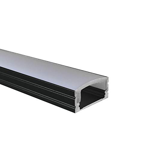 Perfil de aluminio opalino de 200 cm para LED, color negro + 200 cm blanco lechoso para tiras de LED de 2 m de Alumino®