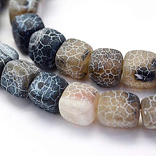 Perlin - Perlas de piedras preciosas de 8 mm, ágata negra, 24 unidades, piedra natural escarchada, perlas de ágata semipreciosas, perlas con agujero para enhebrar, piedras preciosas G170 x 2