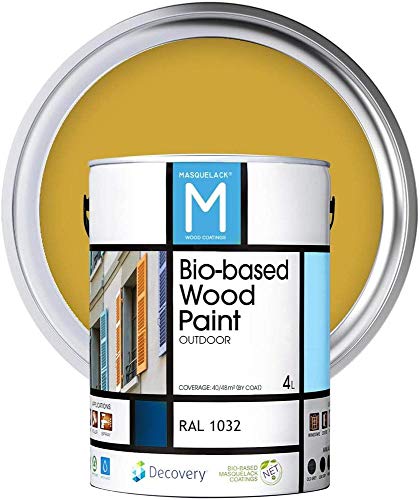 Pintura para Madera | Bio-based Wood Paint RAL 1032 | 4 L | para todo tipo de madera | Pintura madera exterior con un aspecto de acabado semi mate cálido y sedoso | Color Naranja
