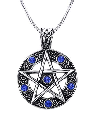 PJ JEWELRY Colgante de acero inoxidable con diseño de estrella gótica, pentagrama, pentáculo, pagano y wiccano, con sello de Salomón