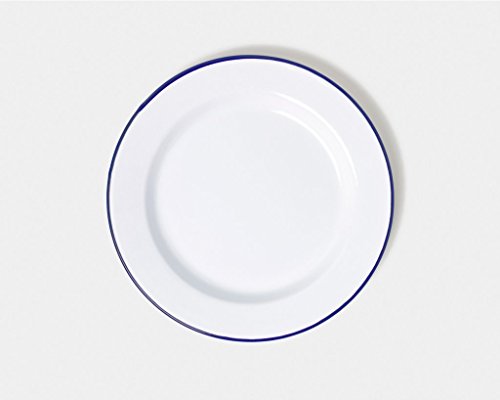Plato de borde ancho, de la marca Genware, modelo 45026, esmaltado, 26 cm, b en color blanco y azul