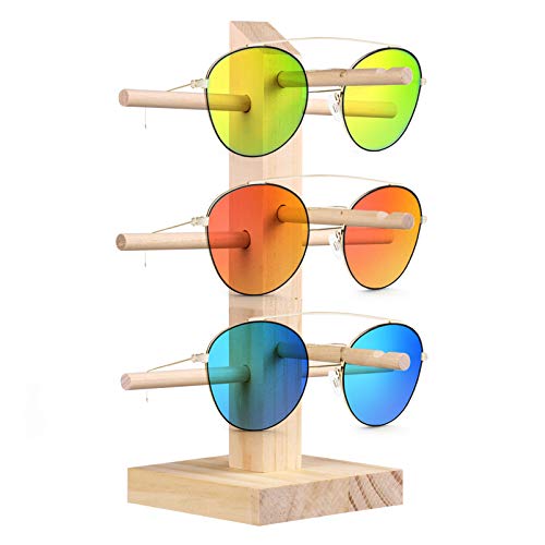 PRETYZOOM Soporte de Exhibición para Gafas de Sol Espesar Madera de Pino Estante para Gafas de Sol Organizador de Anteojos Escaparate de Gafas (3 Capas)