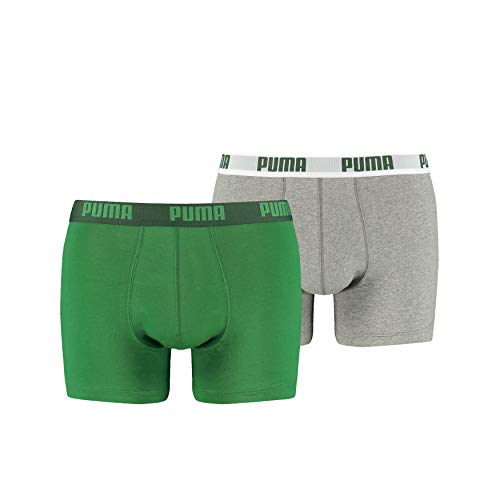 Puma Basic - Boxer para hombre, color Verde/Gris, talla Medium, paquete de 2 Puma Basic - Boxer para hombre, color Verde/Gris, talla Medium, paquete de 2