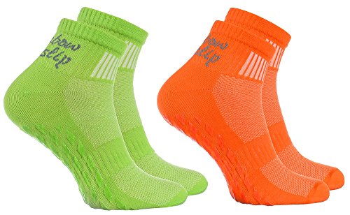 Rainbow Socks - Hombre Mujer Deporte Calcetines Antideslizantes ABS de Algodón - 2 Pares - Naranja Verde - Talla 44-46