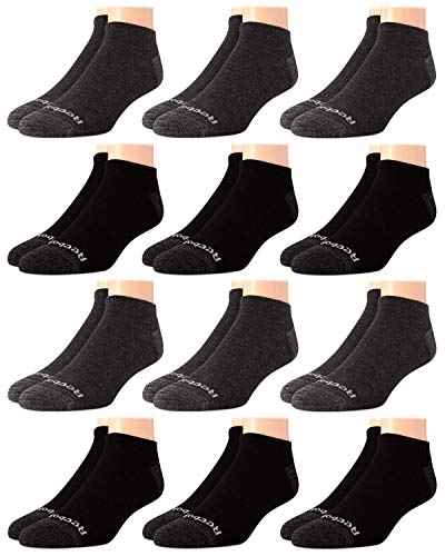 Reebok Men's Athletic No-Show Low Cut Socks with Cushion Comfort (12 Pack), Size Shoe Size: 6-12.5, Pure Black