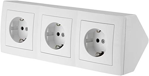 Regleta de 3 enchufes para esquina (230 V, 16 A, 3600 W, T1), color blanco Regleta de 3 enchufes para esquina (230 V, 16 A, 3600 W, T1), color blanco