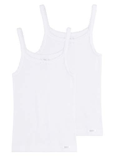 Sanetta - Camiseta interior para niña con tirantes estrechos en un paquete doble de algodón orgánico, fabricado en Europa Blanco (10). 12 años