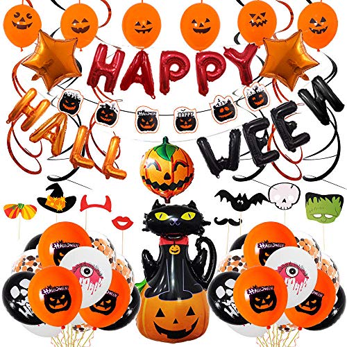 Set de decoración de fiesta de Halloween,Banner de fiesta de Halloween,Globos de látex para decoraciones de,Decoraciones de para fiesta que incluyen Globo de lámina de calabaza Accesorios para fotos