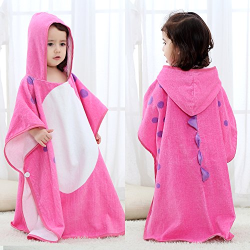 SHANNA Toalla de bebé con capucha, toalla de baño para niños y niñas, de 0 a 7 años, 70 x 70 cm, diseño de dinosaurio, color rosa SHANNA Toalla de bebé con capucha, toalla de baño para niños y niñas, de 0 a 7 años, 70 x 70 cm, diseño de dinosaurio, color rosa